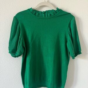 Vibrant Green Pleated Sleeve Blouse